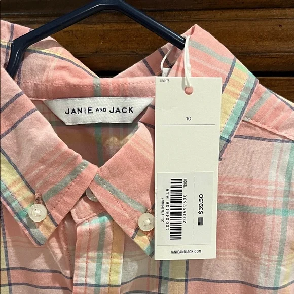 NWT! Janie and Jack Pink Plaid Button-Down Shirt - Picture 2 of 6